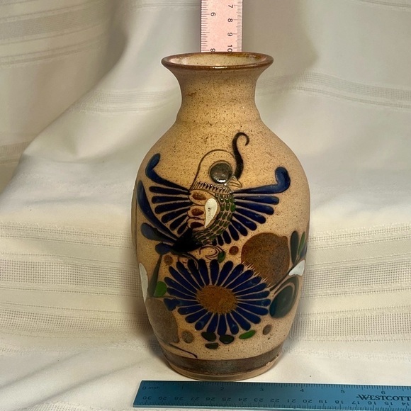 Mexican Sandstone Vase Tonala Folk Art Hand Painted VTG Signed EUC - Picture 8 of 8